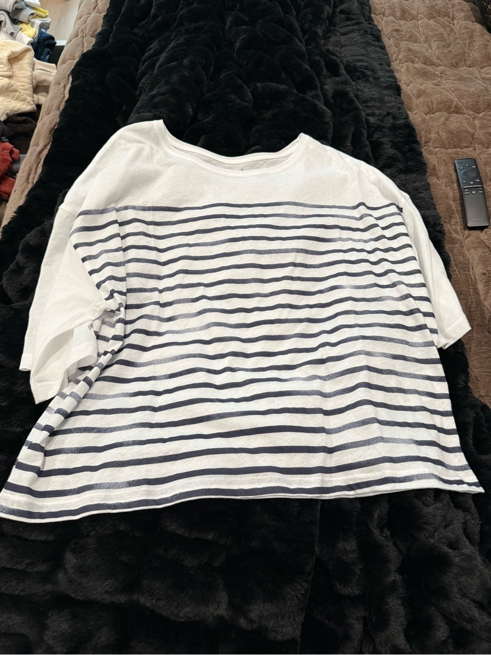 ba&sh White and Navy Striped Boatneck Top